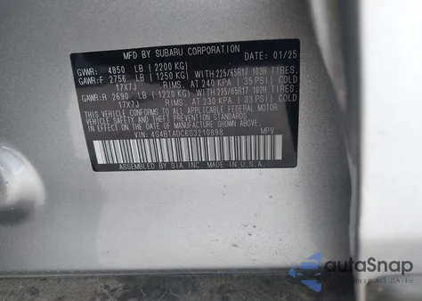 2025 Subaru Outback Premium z USA, uszkodzony, nr VIN 4S4BTADC6S3210898